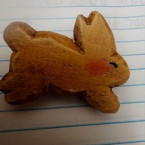 Rustic Carved Wooden Rabbit Pin /Brooch